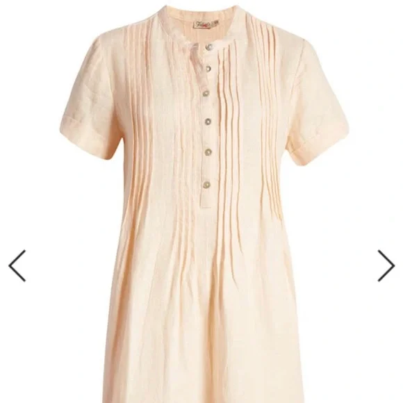 gael linen dress Gaâla Estelle Button Down Dress Bright Turquoise Linen Midi Sustainable Square Neckline Short Sleeve Adjustable Lace Up Back main image 0